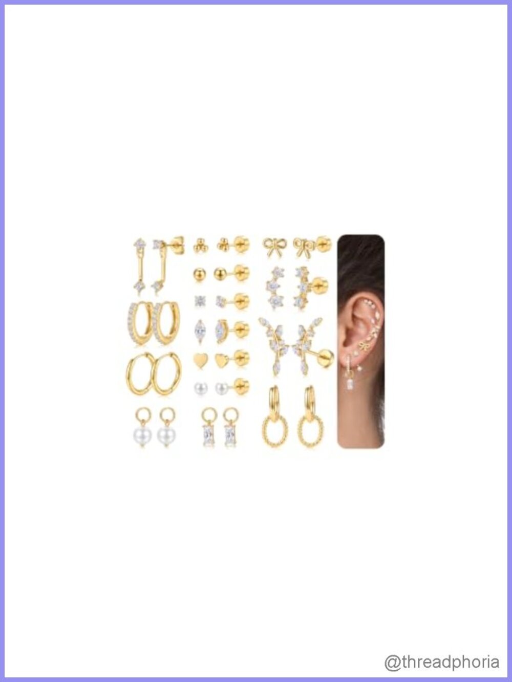 15 Pairs Flat Back Stud Earrings Hypoallergenic Cartilage Gold Plated Set